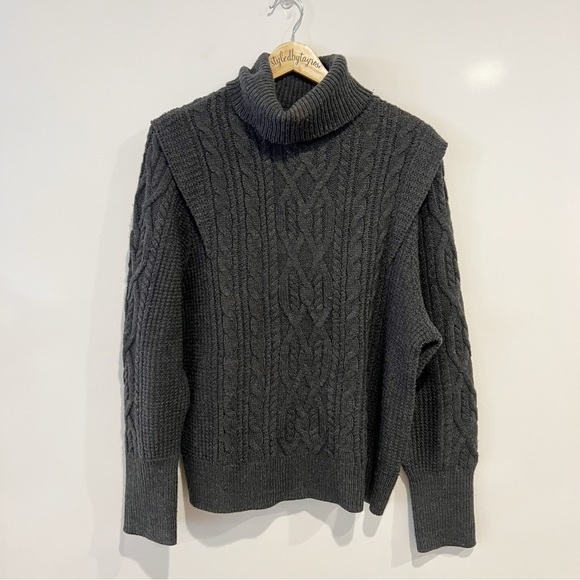 Skull Cashmere Turtleneck Cable Knit Ruffle Sweater - Picture 1 of 9